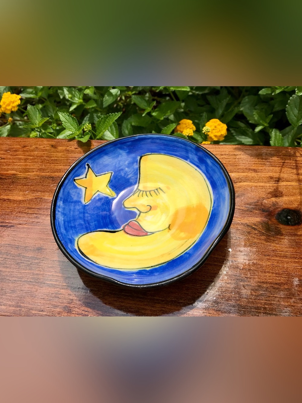 Adorable Ceramic Trinket Tray Moon Star Whimsical Painted Trinket Dish Tray